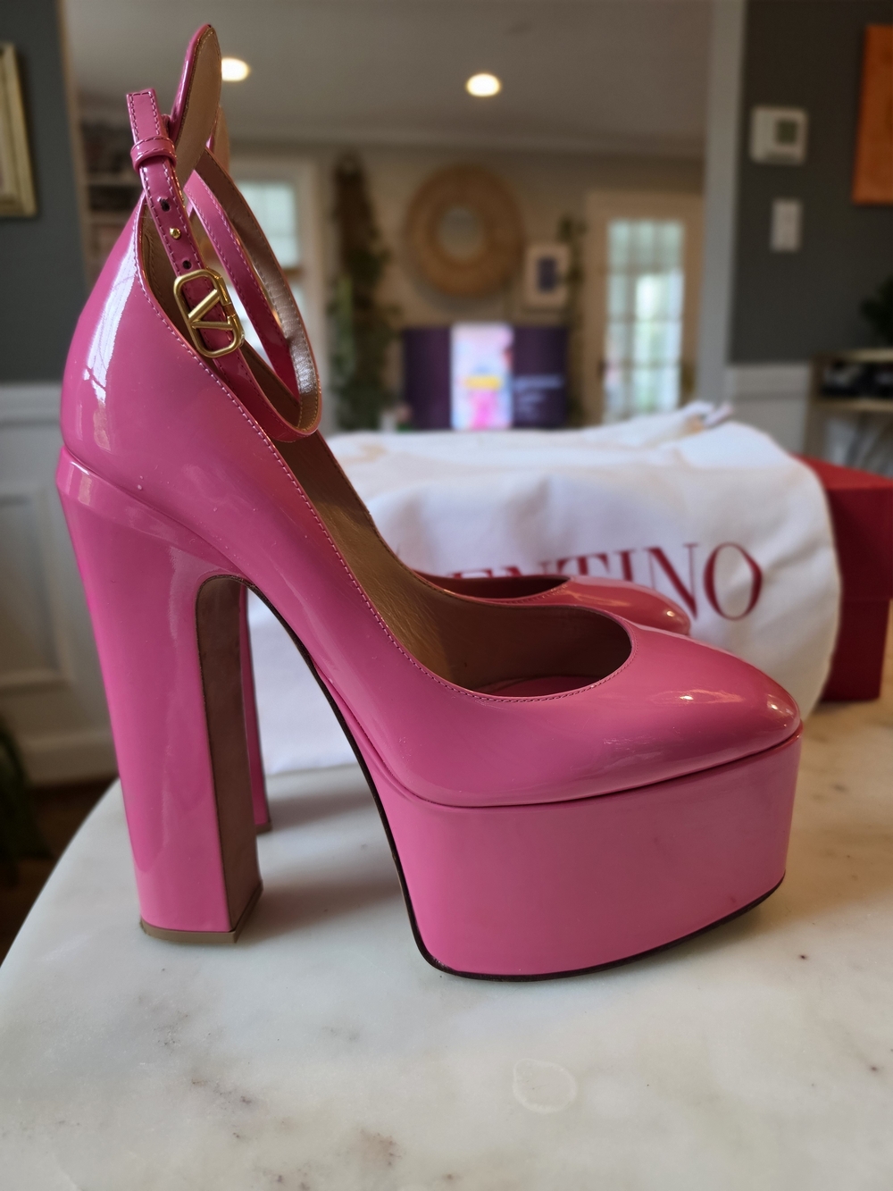 Valentino Go 155 Pink Patent Leather Platform Pumps Size 8/38